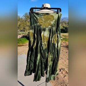 SURRALE 100%Cotton Gauze Asymetrical Skirt Green Tie Dye Sz M